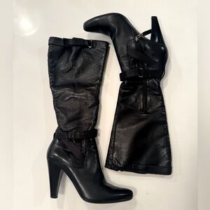 Prada Black Leather Strapped Knee High Boots Size IT 41